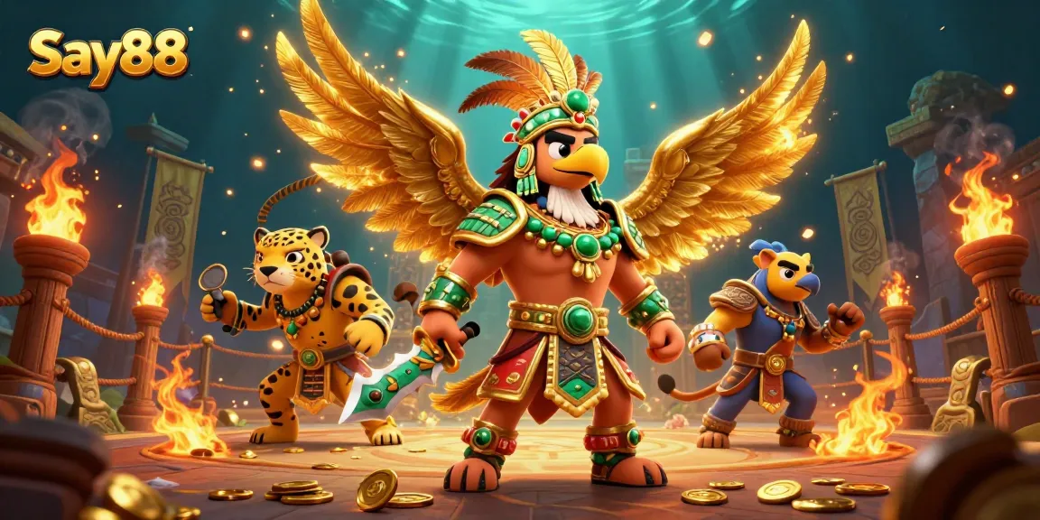 Experience the dynamic adventure of Say88 with Aztec warriors at an ancient casino arena.