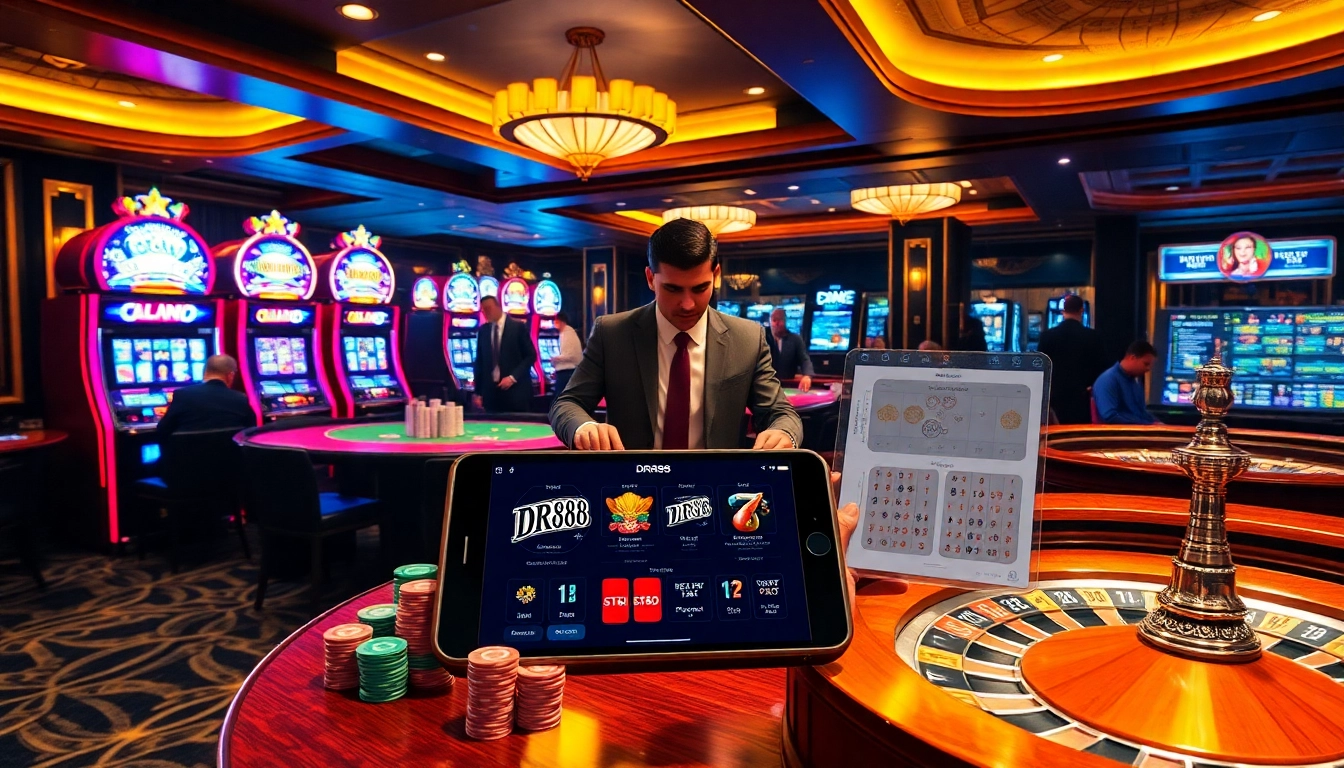 Experience thrilling gaming at https://dr88.de.com/ with gamblers strategizing at casino tables.