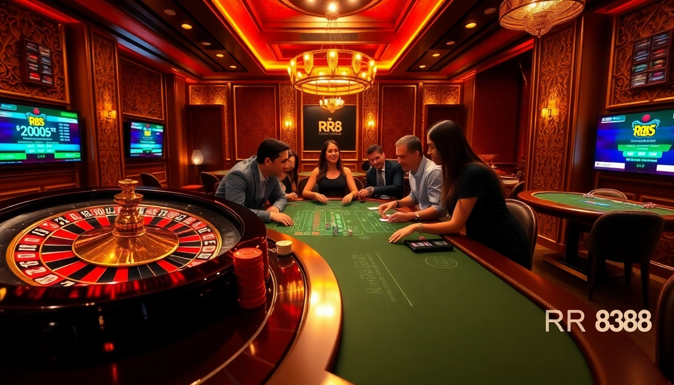 Players enjoy intense poker action at RR 88 casino, showcasing high-stakes betting and luxury.