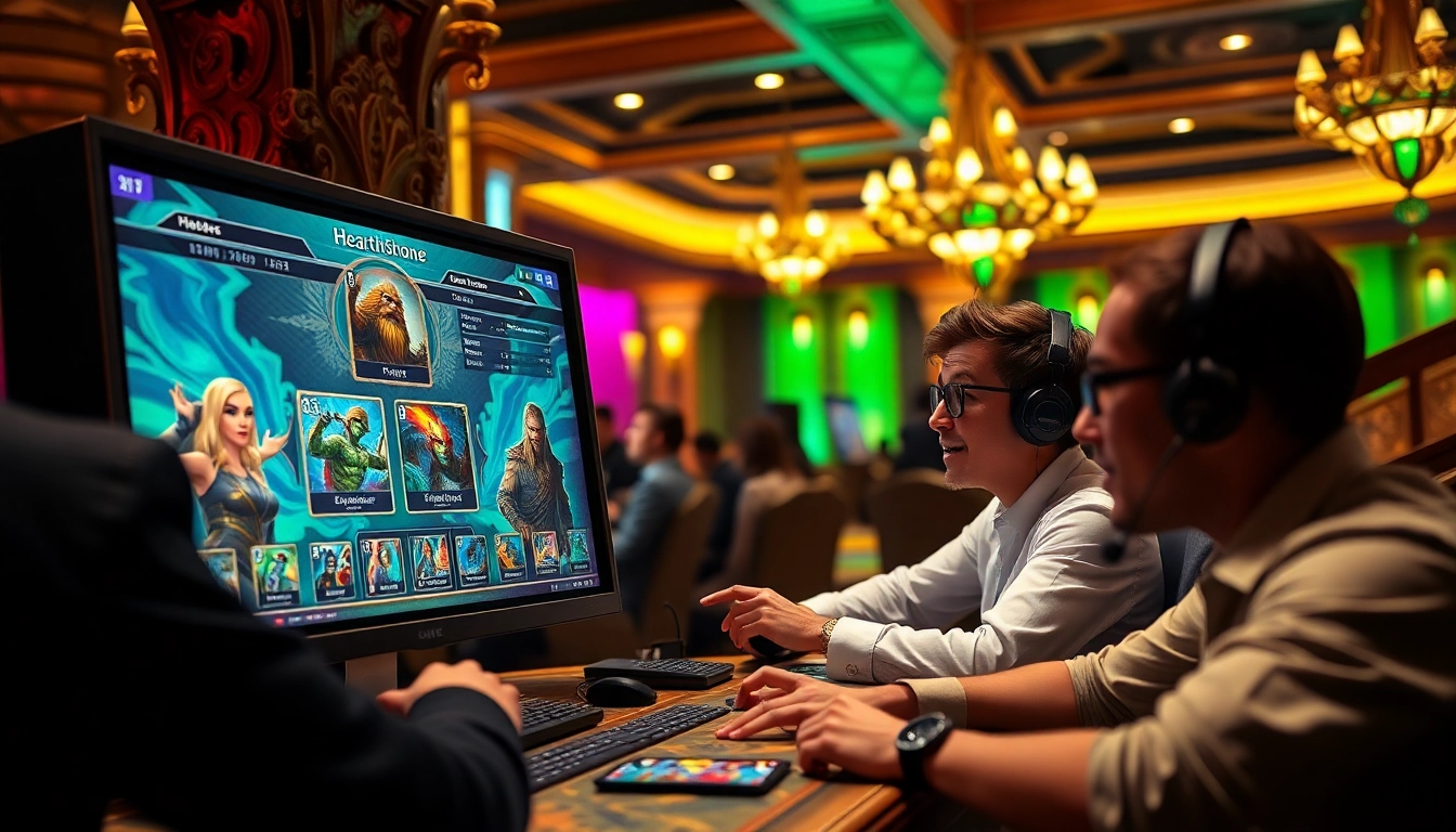 Engage in แทง Hearthstone with premium online gaming visuals featuring excited players and dynamic game interfaces.