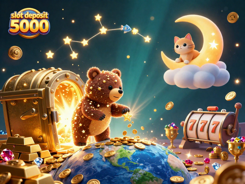 Engage with exciting slot deposit 5000 moments as a constellation bear scoops coins in this dynamic digital scene.