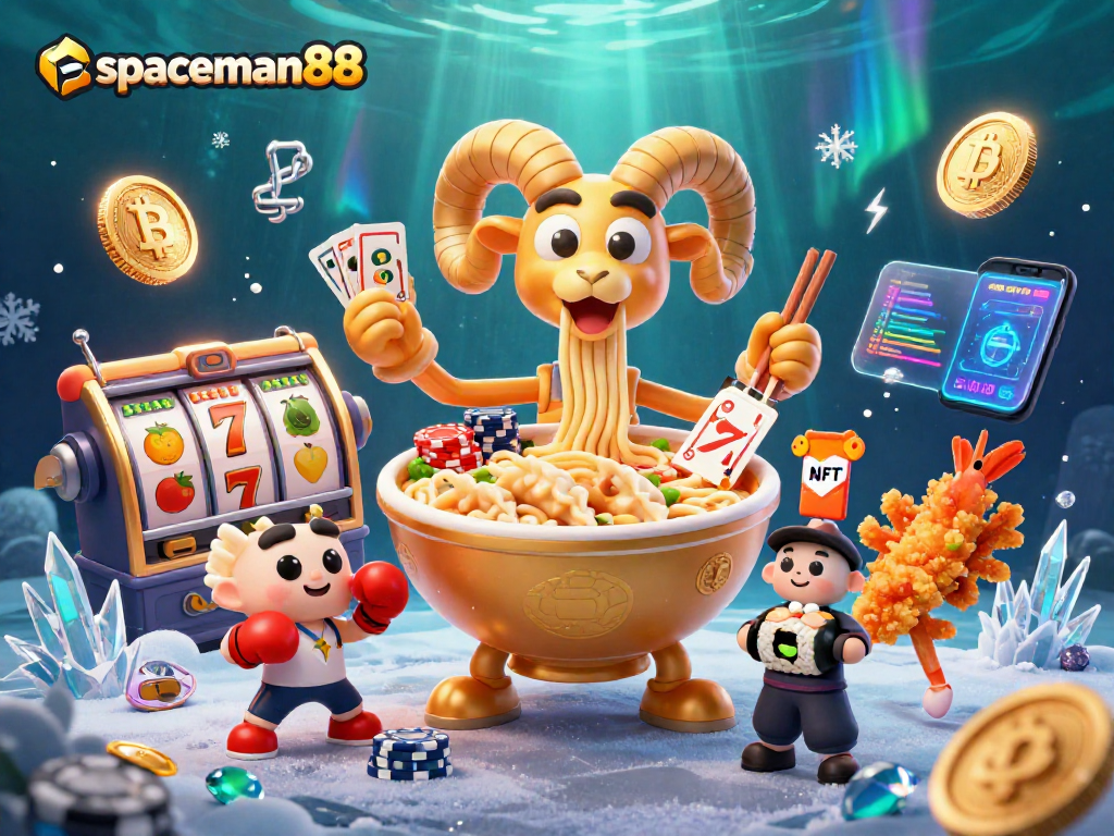 Spaceman88 showcases a thrilling slot game scene with a dynamic 3D ramen bowl character.