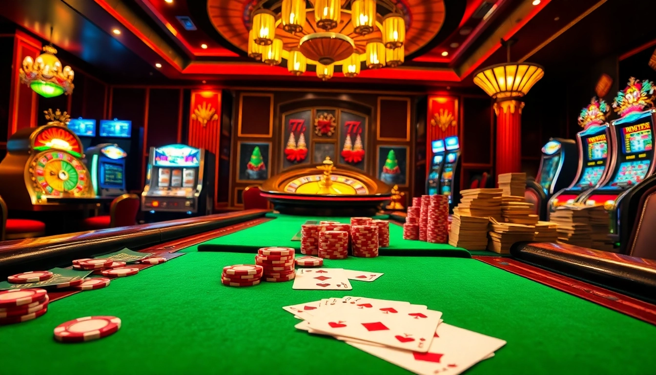 Experience the thrill of gambling at an upscale casino with OK8386, featuring poker chips and a roulette wheel.