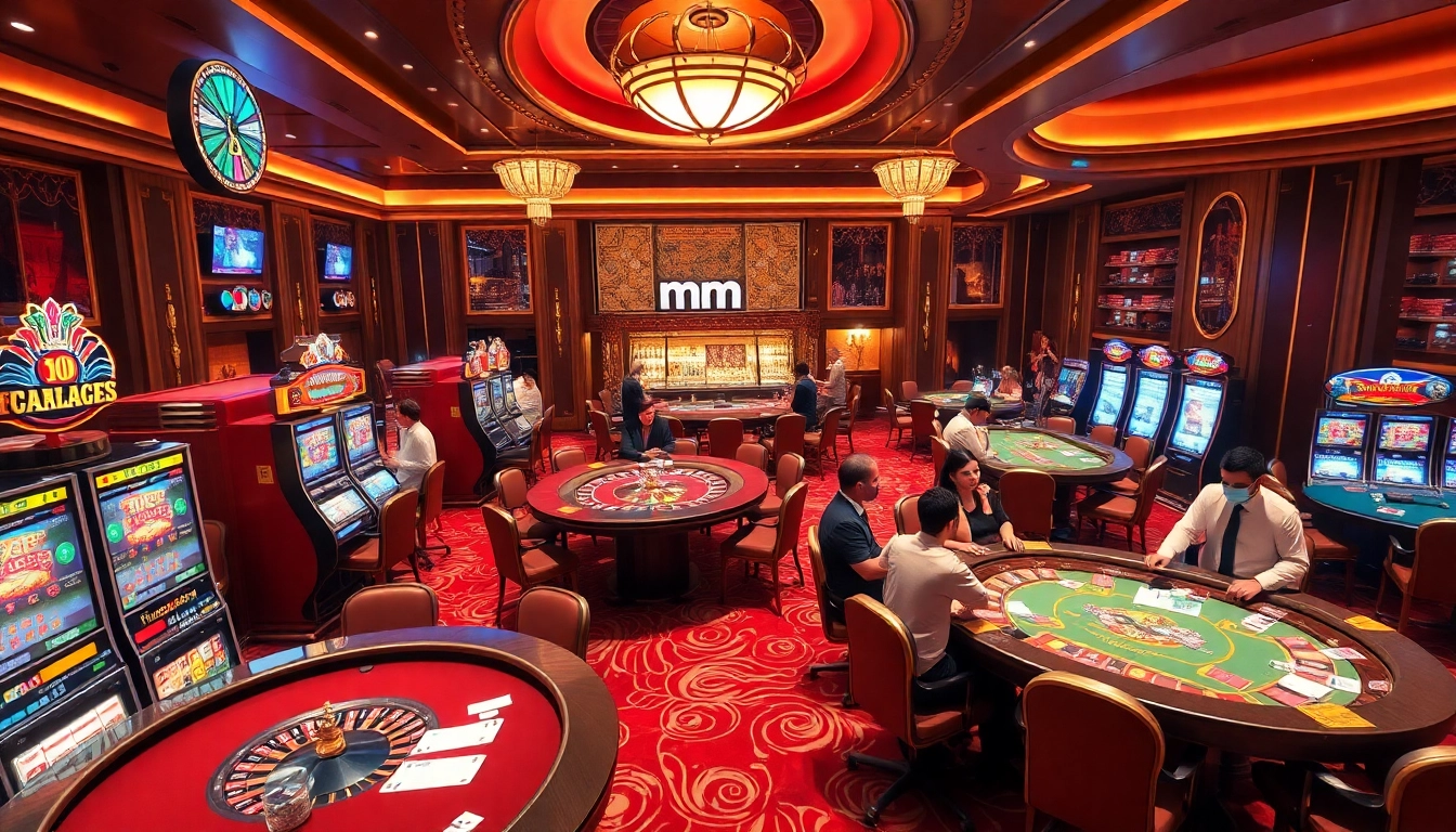Experience mm88 as players engage in thrilling card games at an upscale casino.