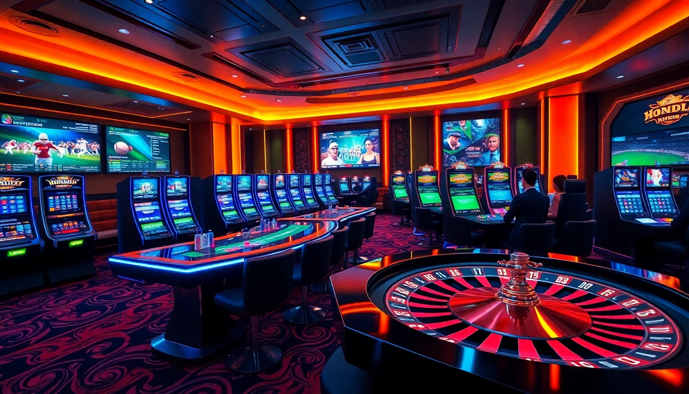 Engaging gamblers at an S8 casino table with lively poker chips and glowing slot machines.
