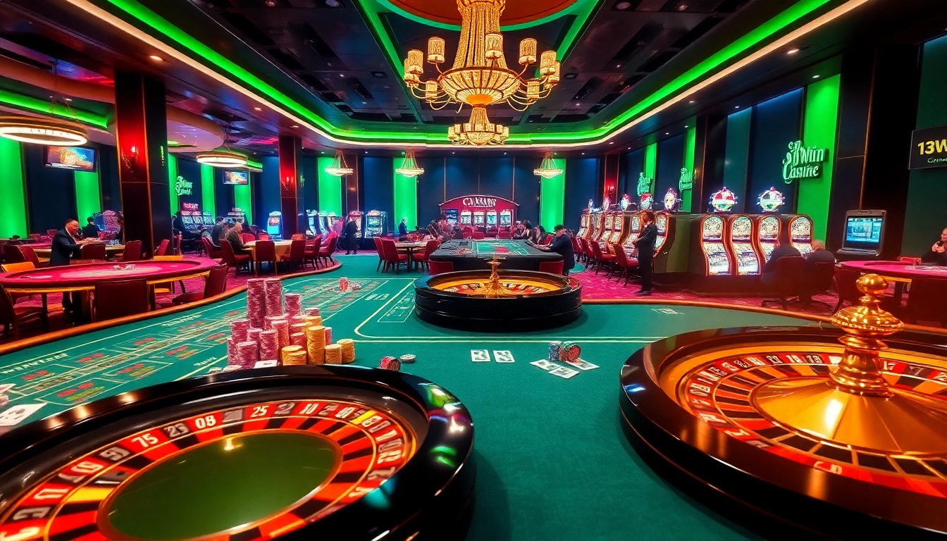 Experience thrilling gameplay at 13Win, featuring dynamic casino tables and energetic slot machines.