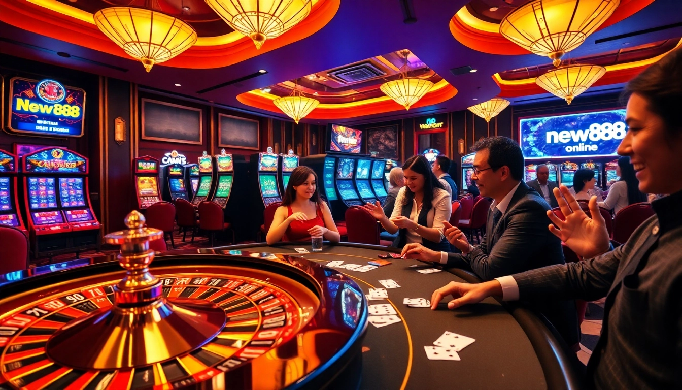 Experience the thrill of new888 with players enjoying exciting casino games and vibrant slot machines.