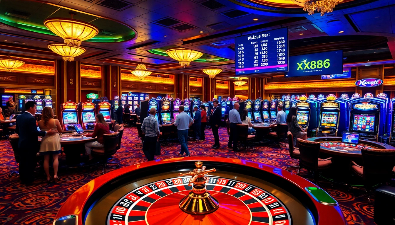 Engaged players celebrating a win at https://xx88.bar/ with vibrant casino elements.