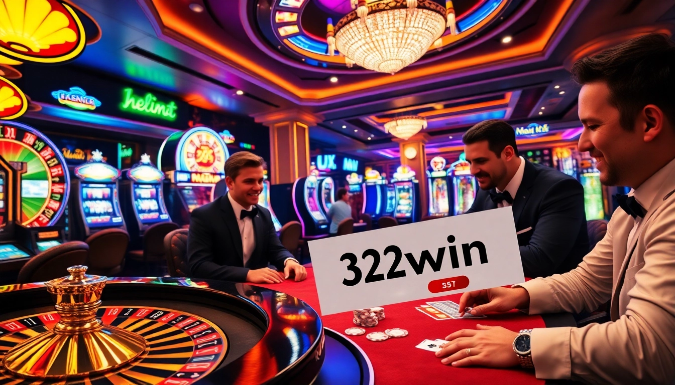Players enjoying thrilling casino games at 32win with vibrant poker chips and roulette wheel.