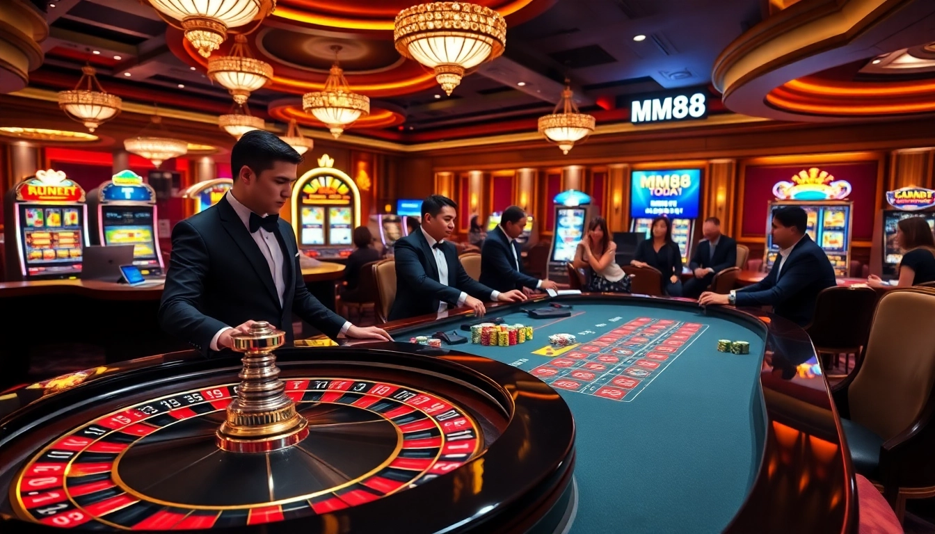 Experience the thrill of winning at MM88 TODAY with vibrant casino scenes and engaging table games.