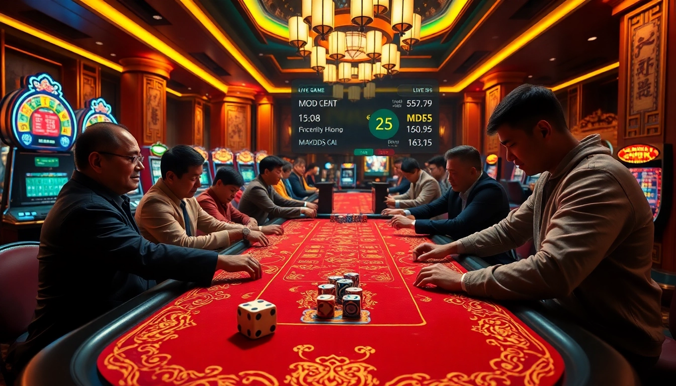 Tài Xỉu MD5 game scene showing players eagerly betting at a dynamic casino table.