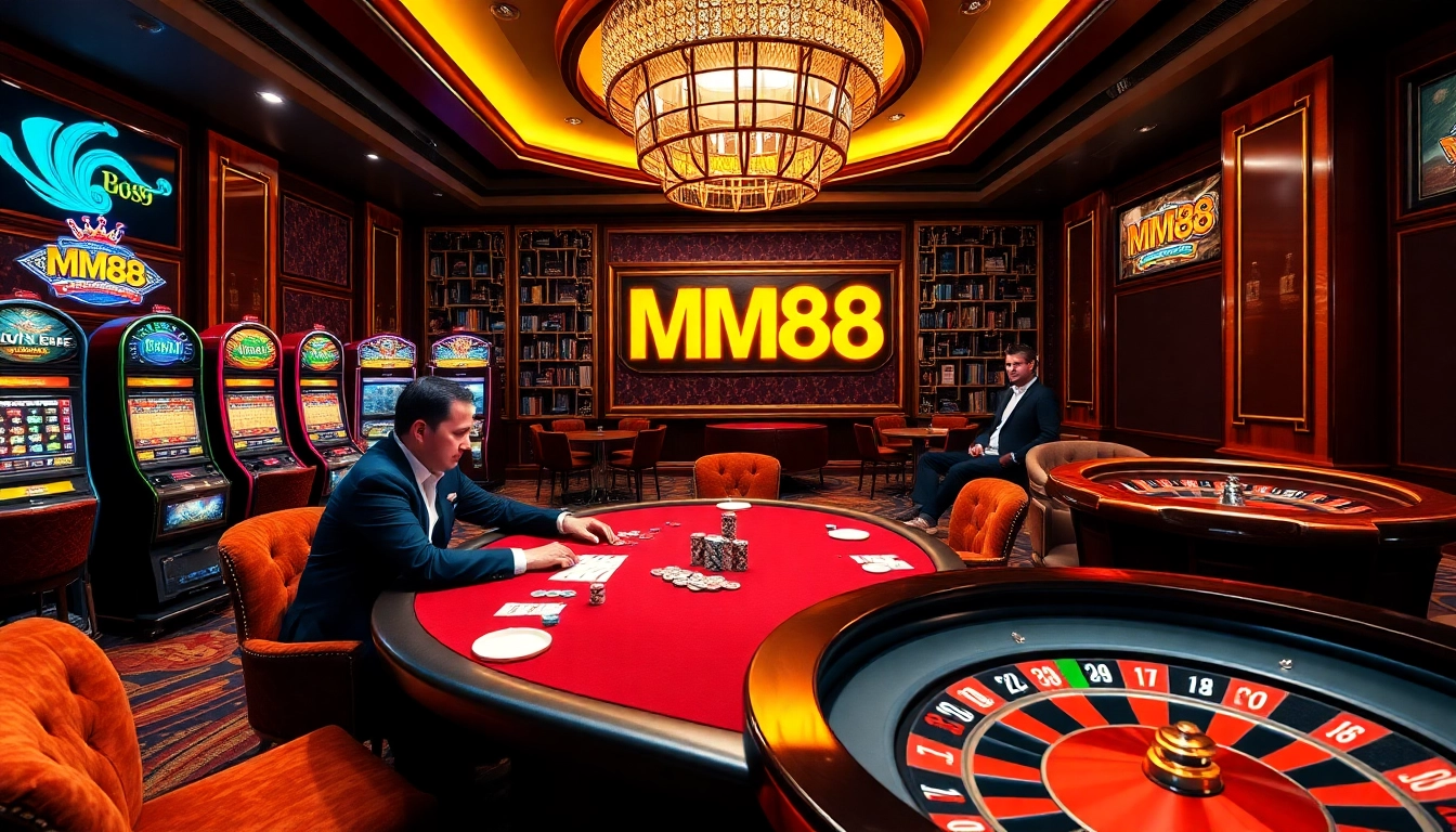 Players enjoying an exciting blackjack game at MM88 casino table with vibrant chips.