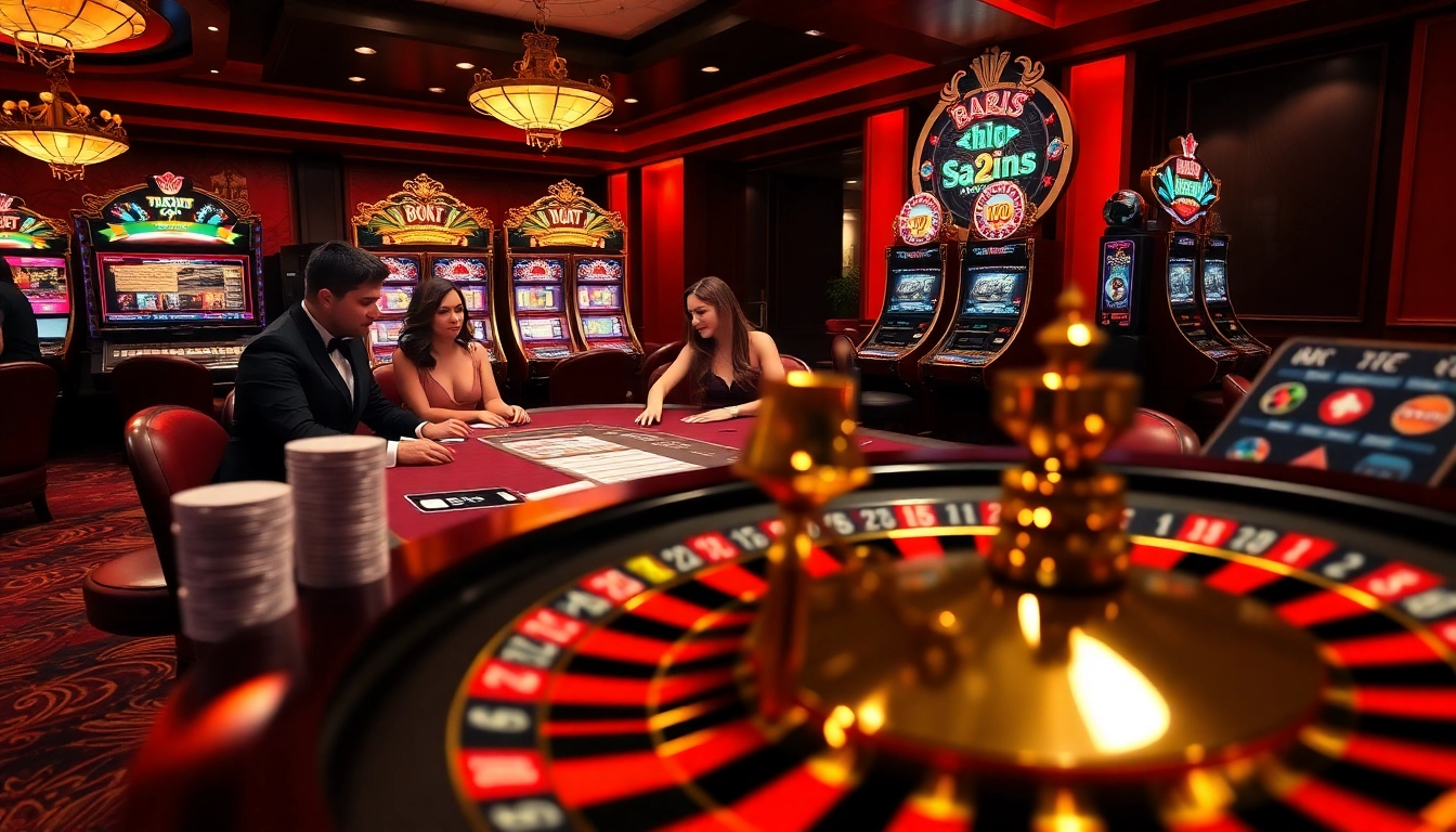 Players enjoying an exciting game at B52club with vibrant slot machines and thrilling poker action.