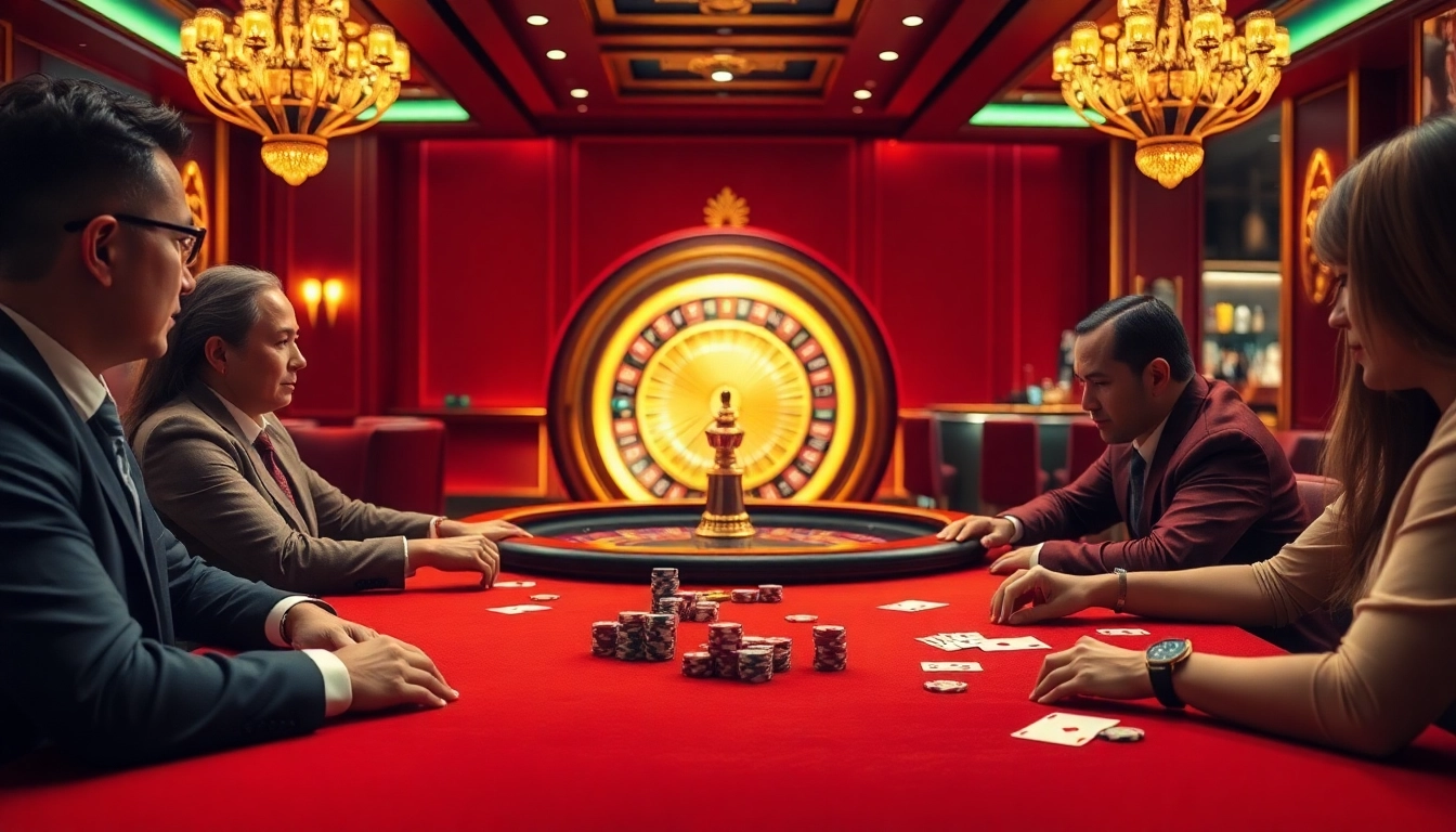 Engage in high-stakes poker at BK8 เว็บตรง gaming table with luxurious decor and vibrant casino atmosphere.