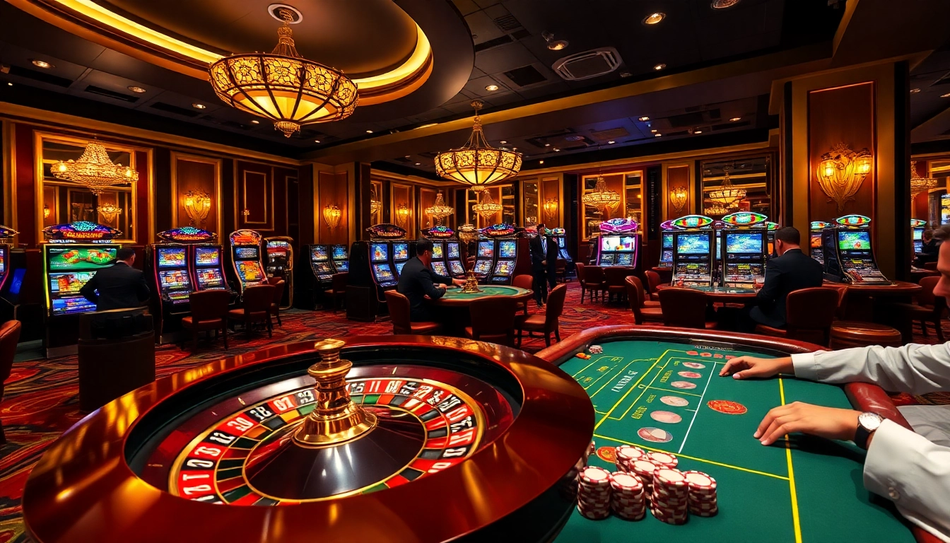 Experience the thrill of RR88 casino gaming with vibrant tables, lively players, and exciting slot machines.