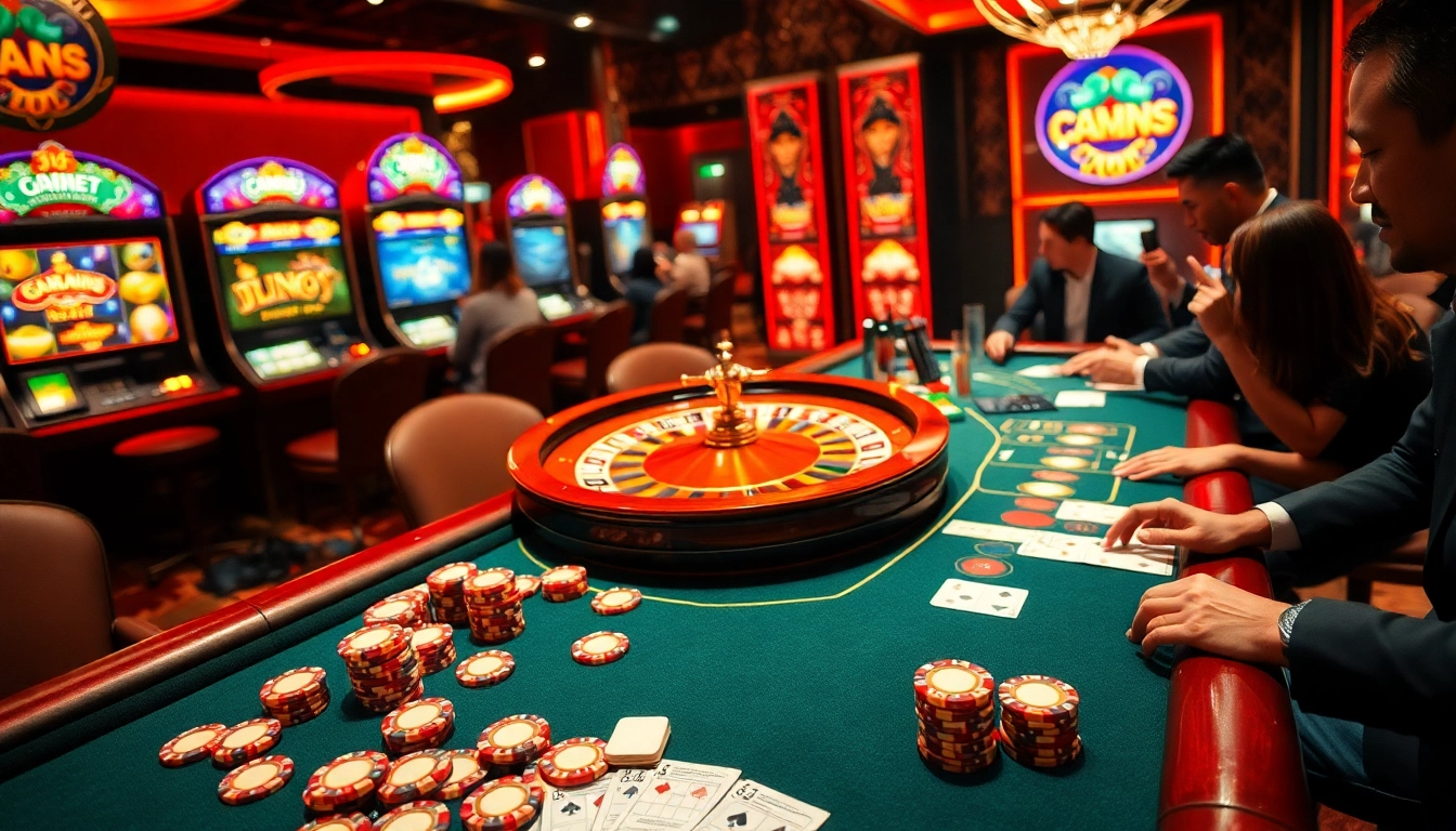 b52club gaming table showcasing poker chips and players immersed in thrilling bets