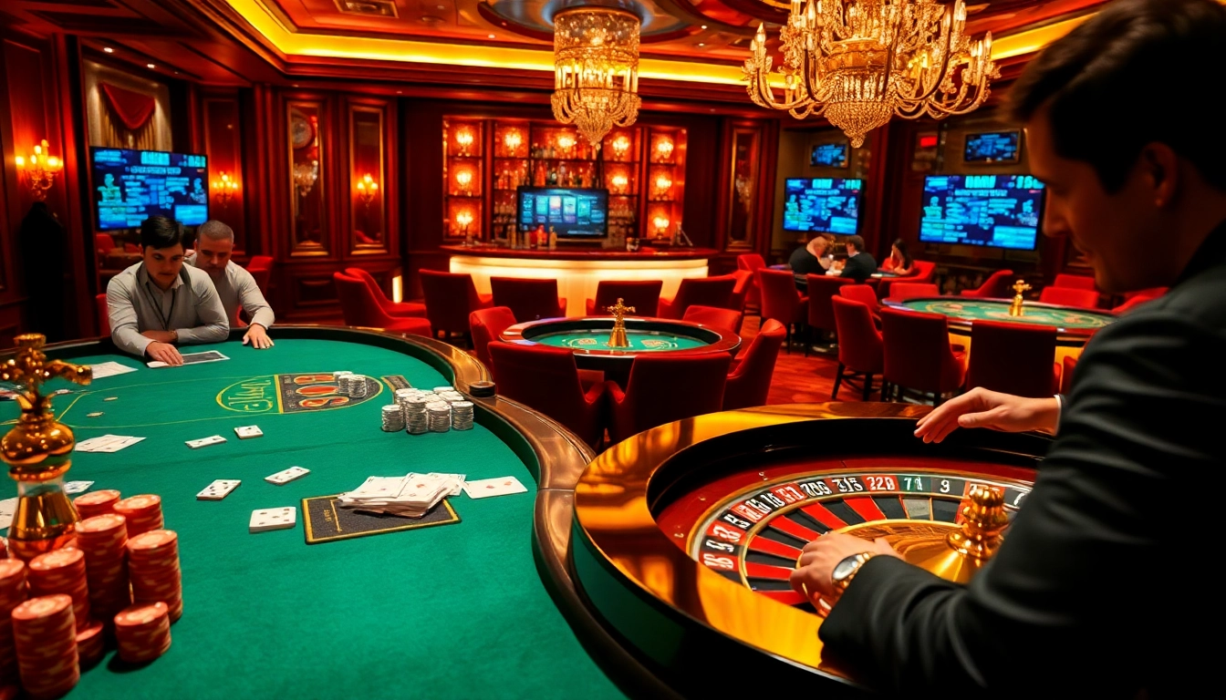 The hidden wiki 2026 showcases an exhilarating casino scene with poker tables, roulette wheels, and engaged players.