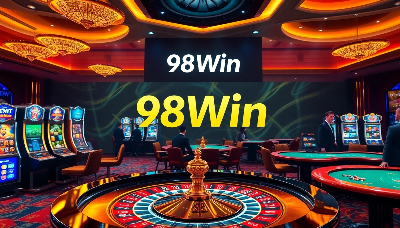 Players rolling dice and winning at 98Win casino tables, showcasing excitement and luxury.