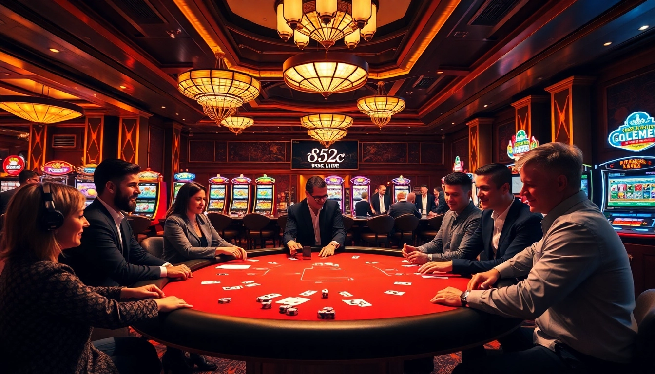 Engage in thrilling gaming at B52club with vibrant casino tables and enthusiastic players.