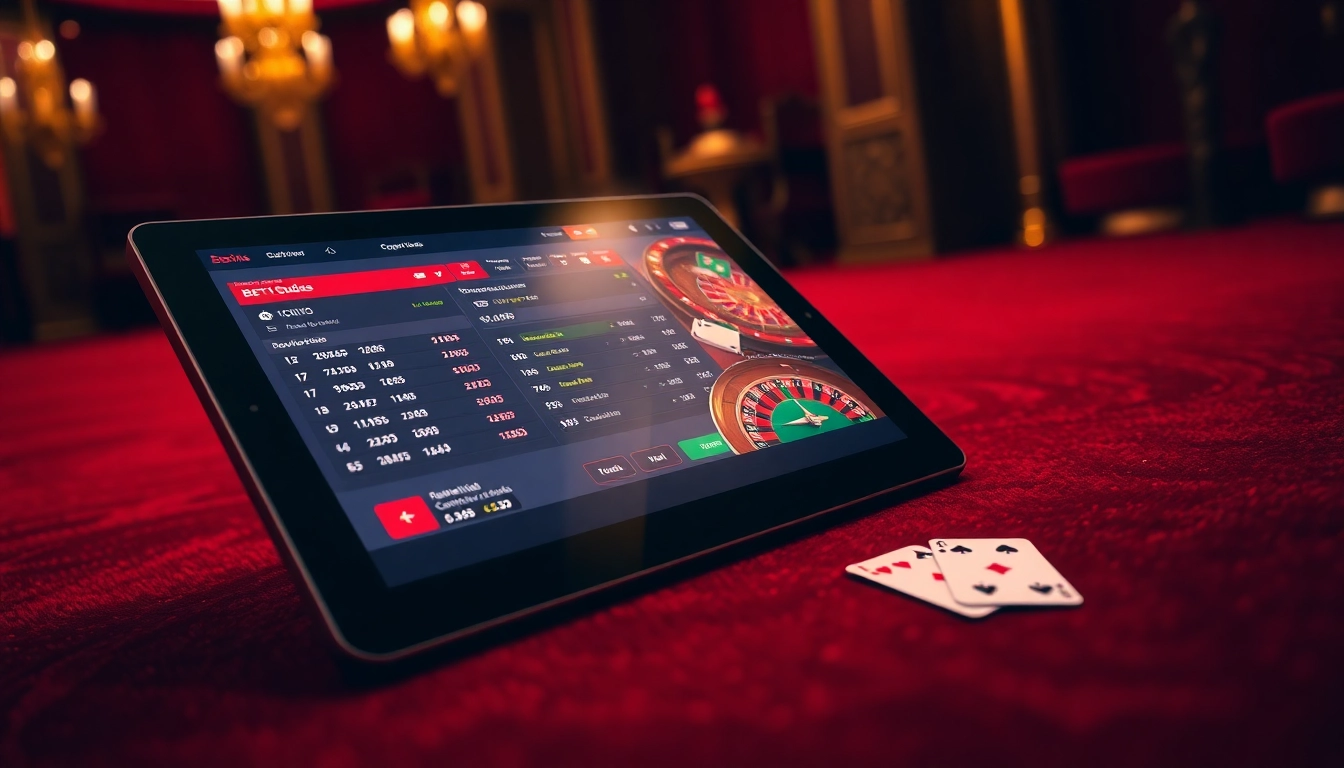 Engaging scene showcasing สมัครแทงบอล on a sleek tablet with vibrant betting graphics.