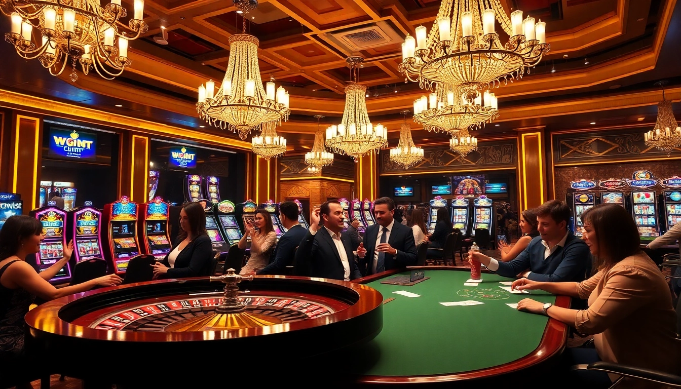 Players enjoying roulette and poker at a luxurious casino scene inspired by https://dr88.co.com/, showcasing excitement and professionalism.