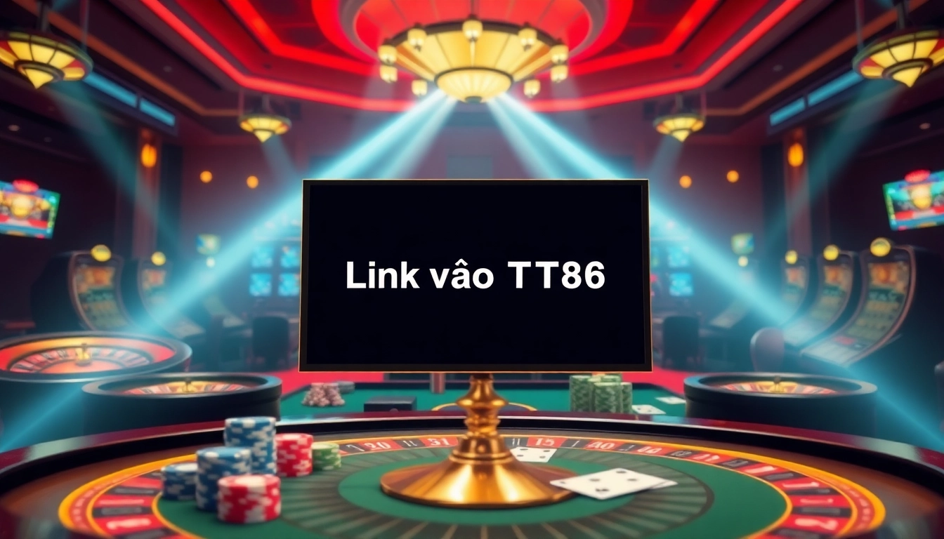 Exciting casino atmosphere with betting elements showcasing Link vào TT88 for immersive gaming experience.